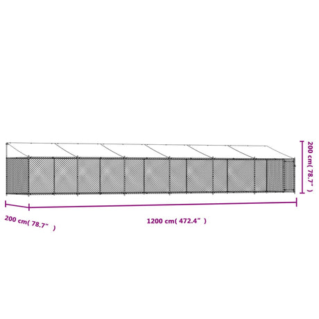 Hondenhok met dak en deur 12x2x2 m gegalvaniseerd staal grijs - AllerleiShop