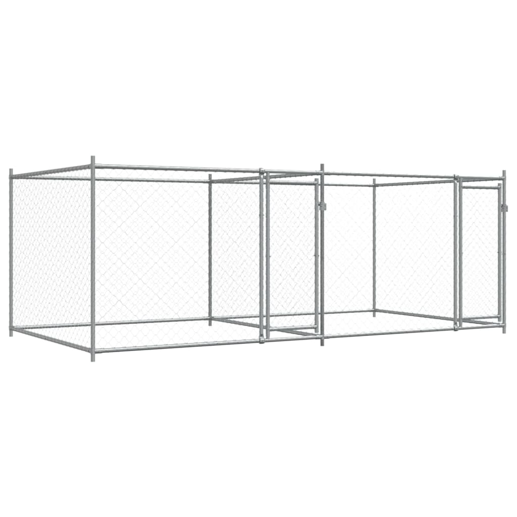 Hondenhok met deuren 4x2x1,5 m gegalvaniseerd staal grijs - AllerleiShop