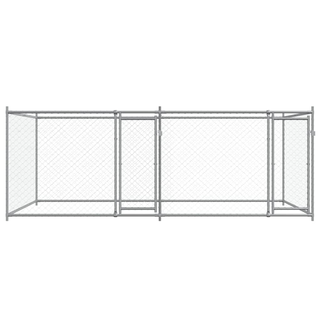 Hondenhok met deuren 4x2x1,5 m gegalvaniseerd staal grijs - AllerleiShop