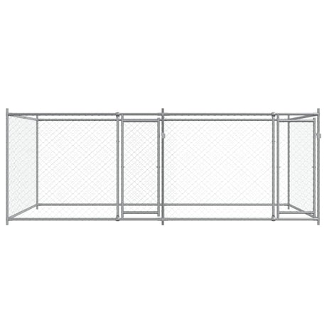 Hondenhok met deuren 4x2x1,5 m gegalvaniseerd staal grijs - AllerleiShop