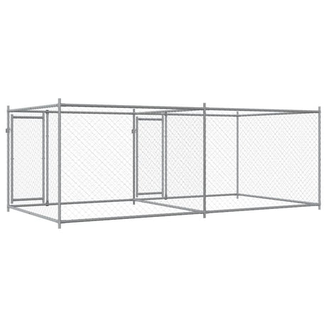 Hondenhok met deuren 4x2x1,5 m gegalvaniseerd staal grijs - AllerleiShop