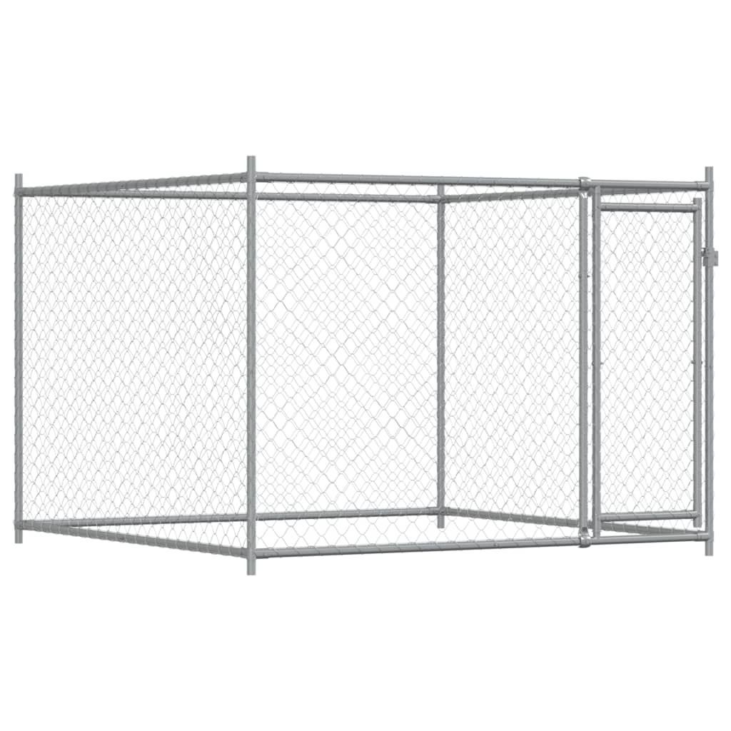 Hondenhok met deuren 4x2x1,5 m gegalvaniseerd staal grijs - AllerleiShop