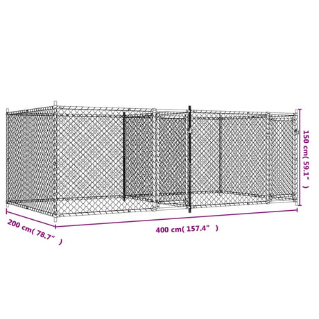 Hondenhok met deuren 4x2x1,5 m gegalvaniseerd staal grijs - AllerleiShop