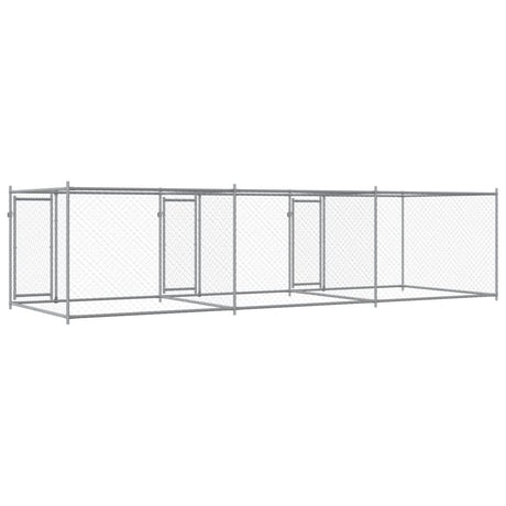 Hondenhok met deuren 6x2x1,5 m gegalvaniseerd staal grijs - AllerleiShop