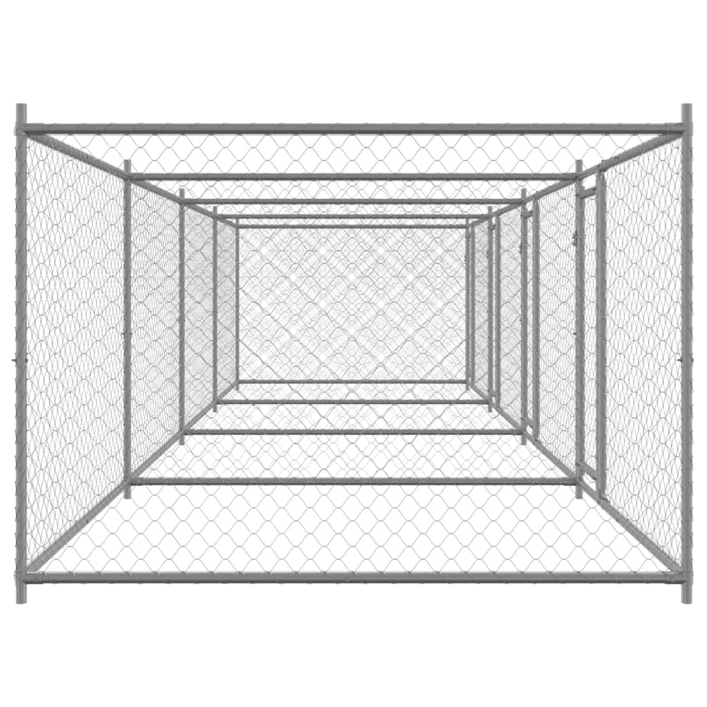 Hondenhok met deuren 8x2x1,5 m gegalvaniseerd staal grijs - AllerleiShop