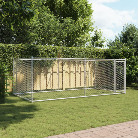 Hondenhok met deur 4x2x1,5 m gegalvaniseerd staal grijs - AllerleiShop