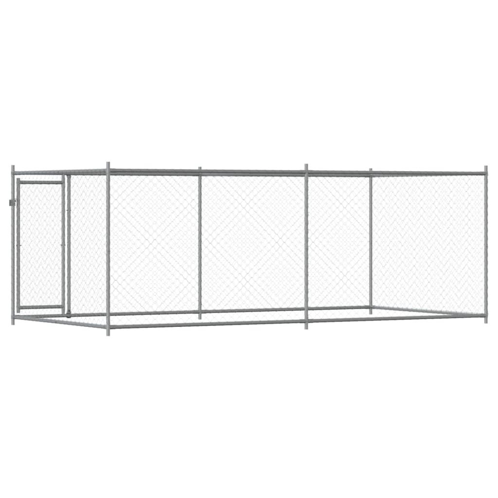 Hondenhok met deur 4x2x1,5 m gegalvaniseerd staal grijs - AllerleiShop