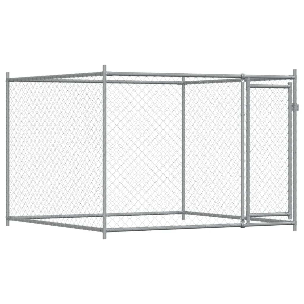 Hondenhok met deur 4x2x1,5 m gegalvaniseerd staal grijs - AllerleiShop