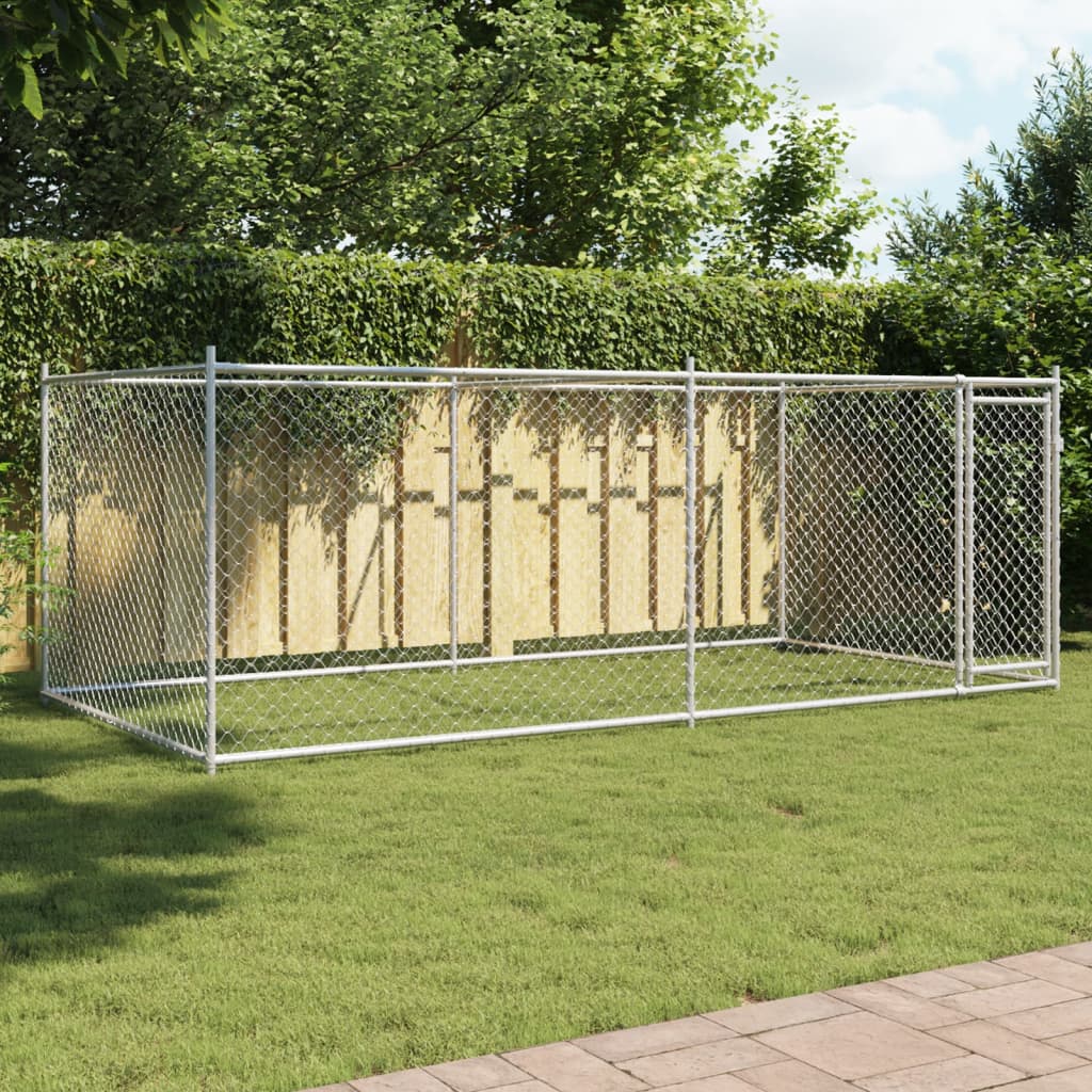 Hondenhok met deur 4x2x1,5 m gegalvaniseerd staal grijs - AllerleiShop