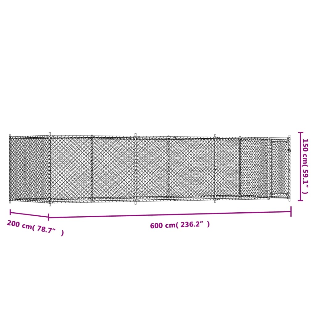 Hondenhok met deur 6x2x1,5 m gegalvaniseerd staal grijs - AllerleiShop