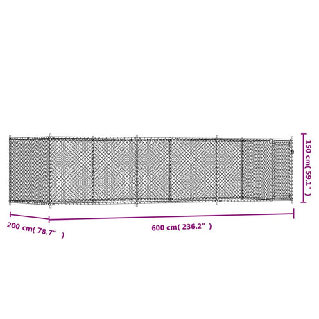 Hondenhok met deur 6x2x1,5 m gegalvaniseerd staal grijs - AllerleiShop