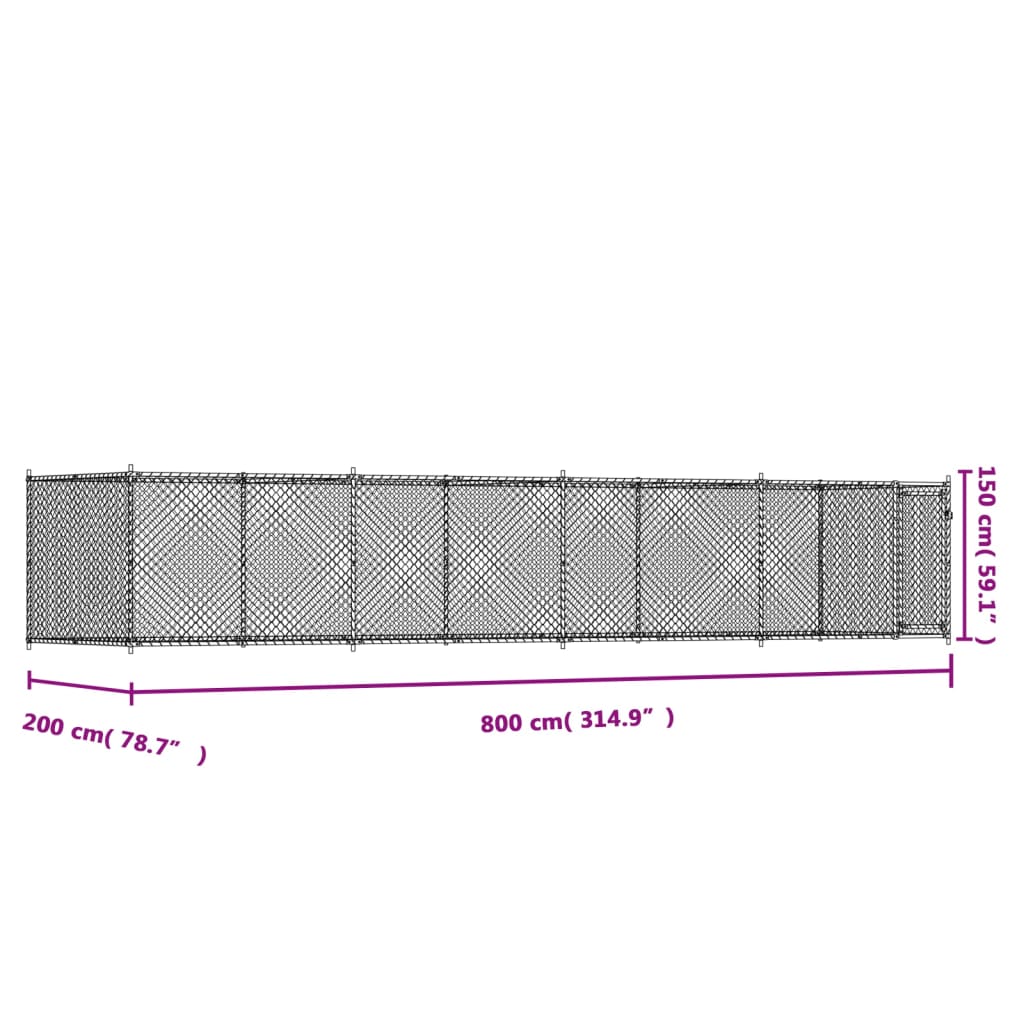 Hondenhok met deur 8x2x1,5 m gegalvaniseerd staal grijs - AllerleiShop