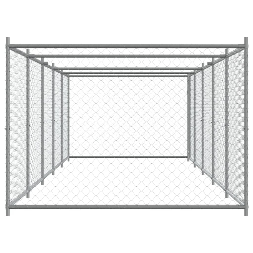 Hondenhok met deur 10x2x1,5 m gegalvaniseerd staal grijs - AllerleiShop