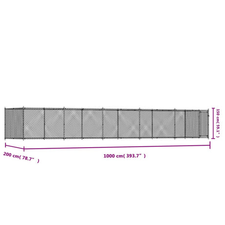 Hondenhok met deur 10x2x1,5 m gegalvaniseerd staal grijs - AllerleiShop