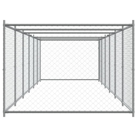 Hondenhok met deur 12x2x1,5 m gegalvaniseerd staal grijs - AllerleiShop