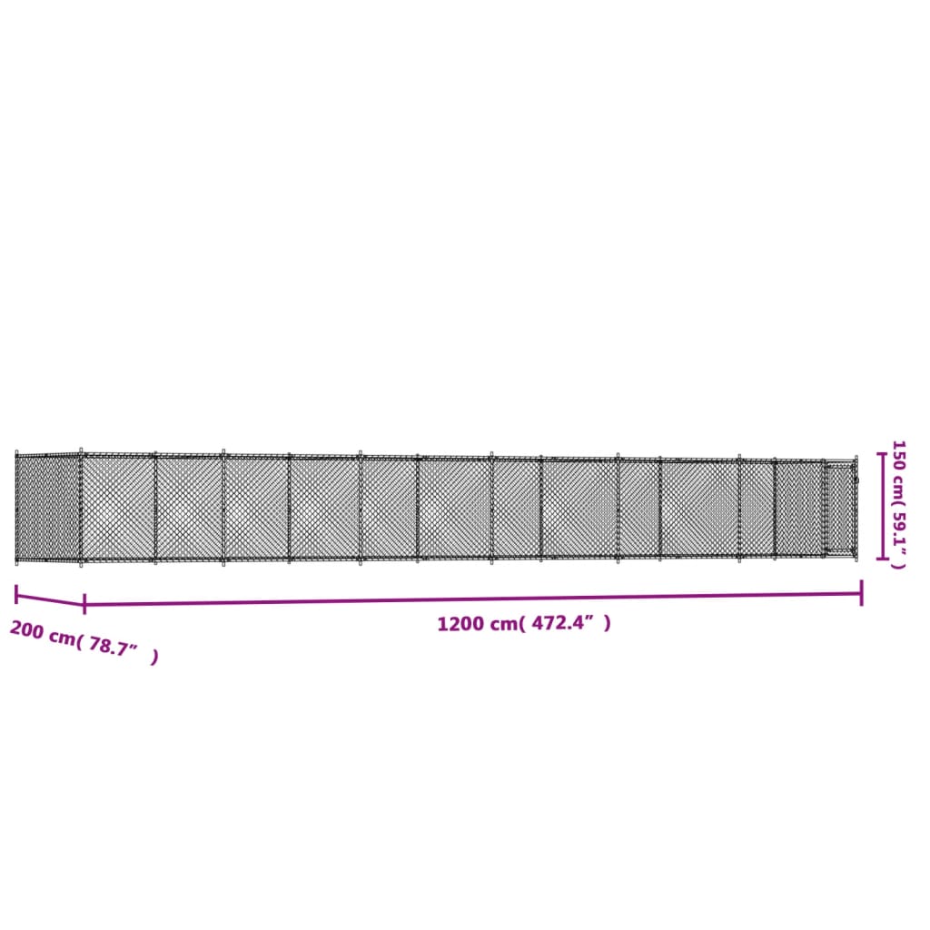 Hondenhok met deur 12x2x1,5 m gegalvaniseerd staal grijs - AllerleiShop