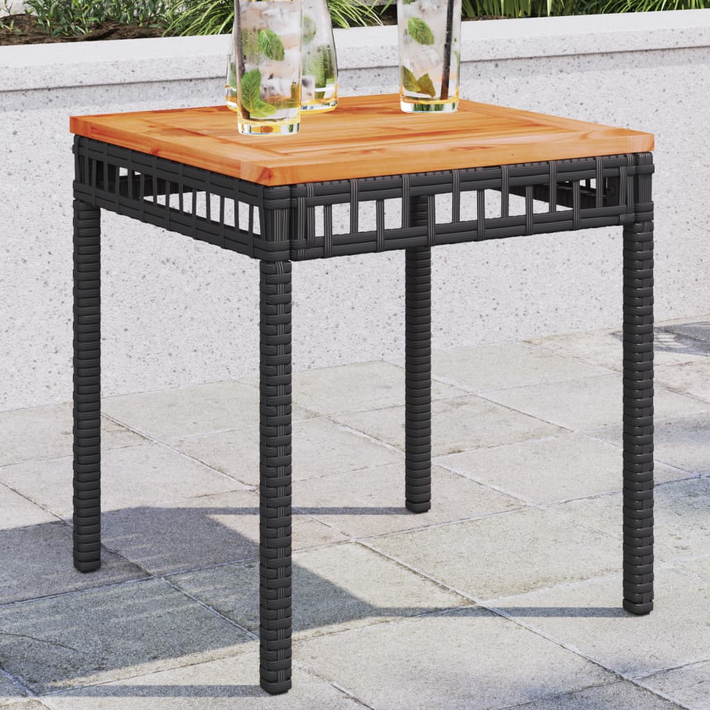 Tuintafel 38x38x42 cm poly rattan en acaciahout zwart - AllerleiShop