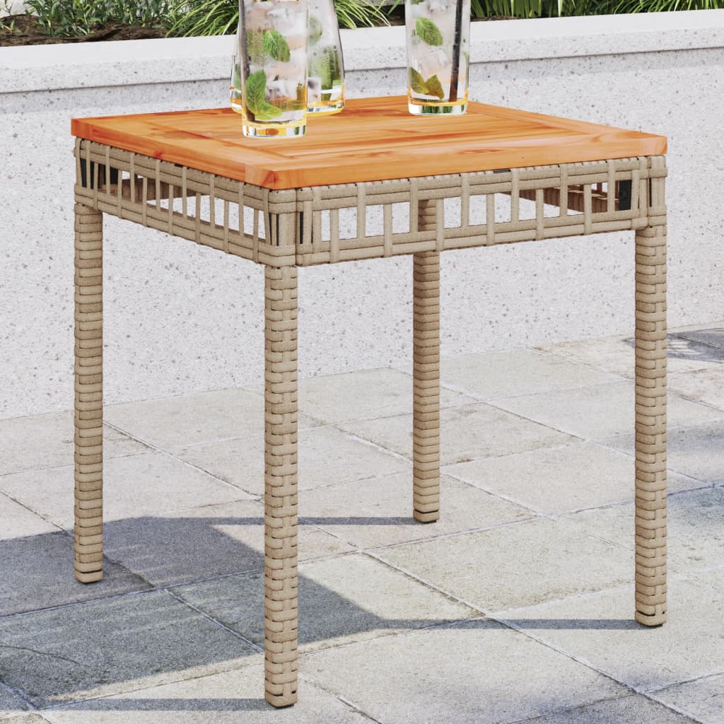 Tuintafel 38x38x42 cm poly rattan en acaciahout gemengd beige - AllerleiShop