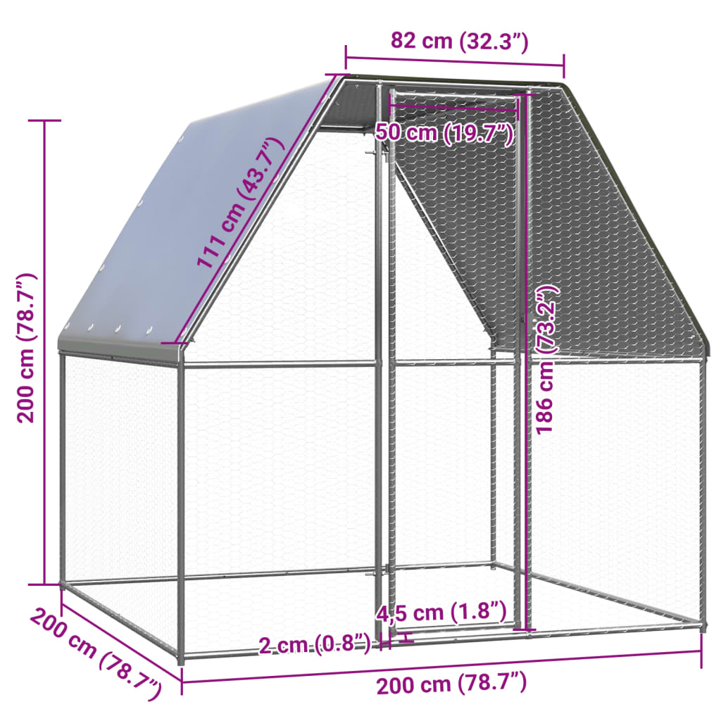 Kippenkooi 2x2x2 m gegalvaniseerd staal zilverkleurig en grijs