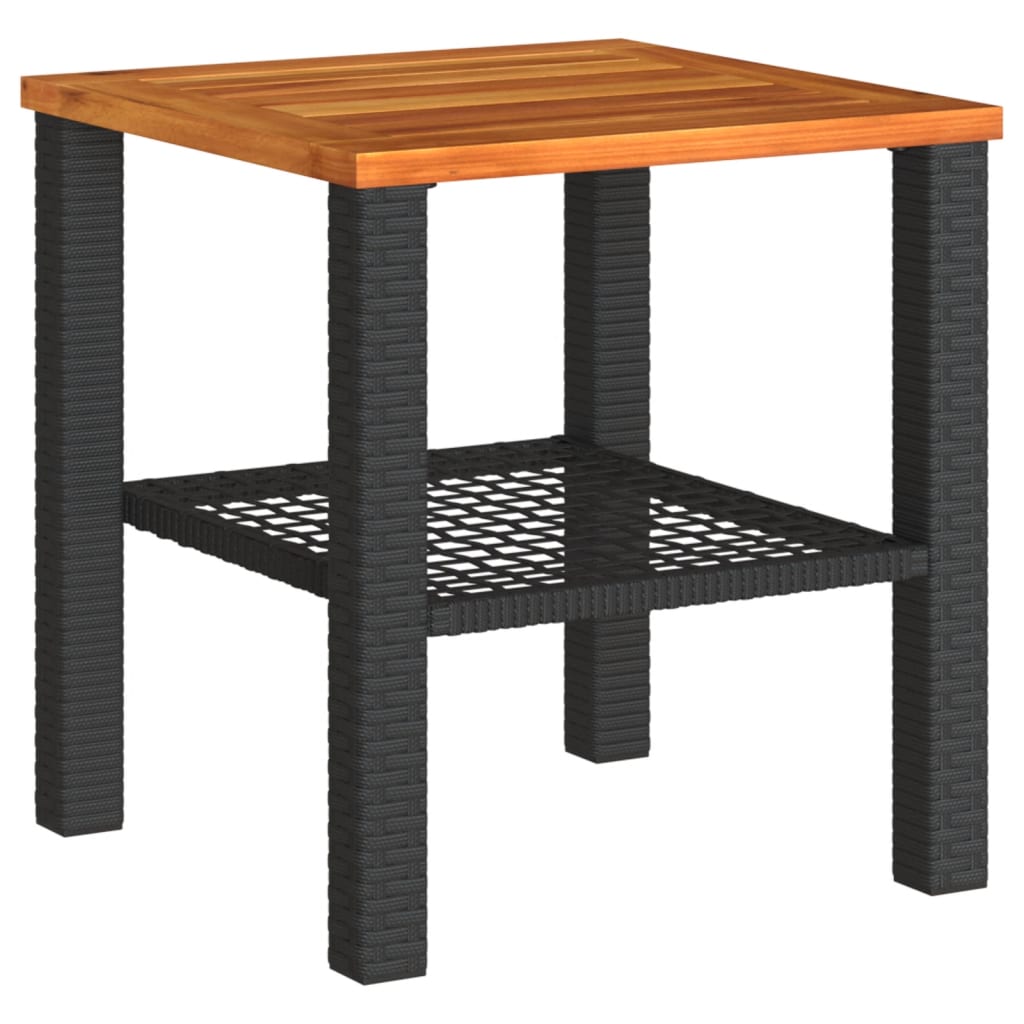 Tuintafel 40x40x42 cm poly rattan en acaciahout zwart - AllerleiShop