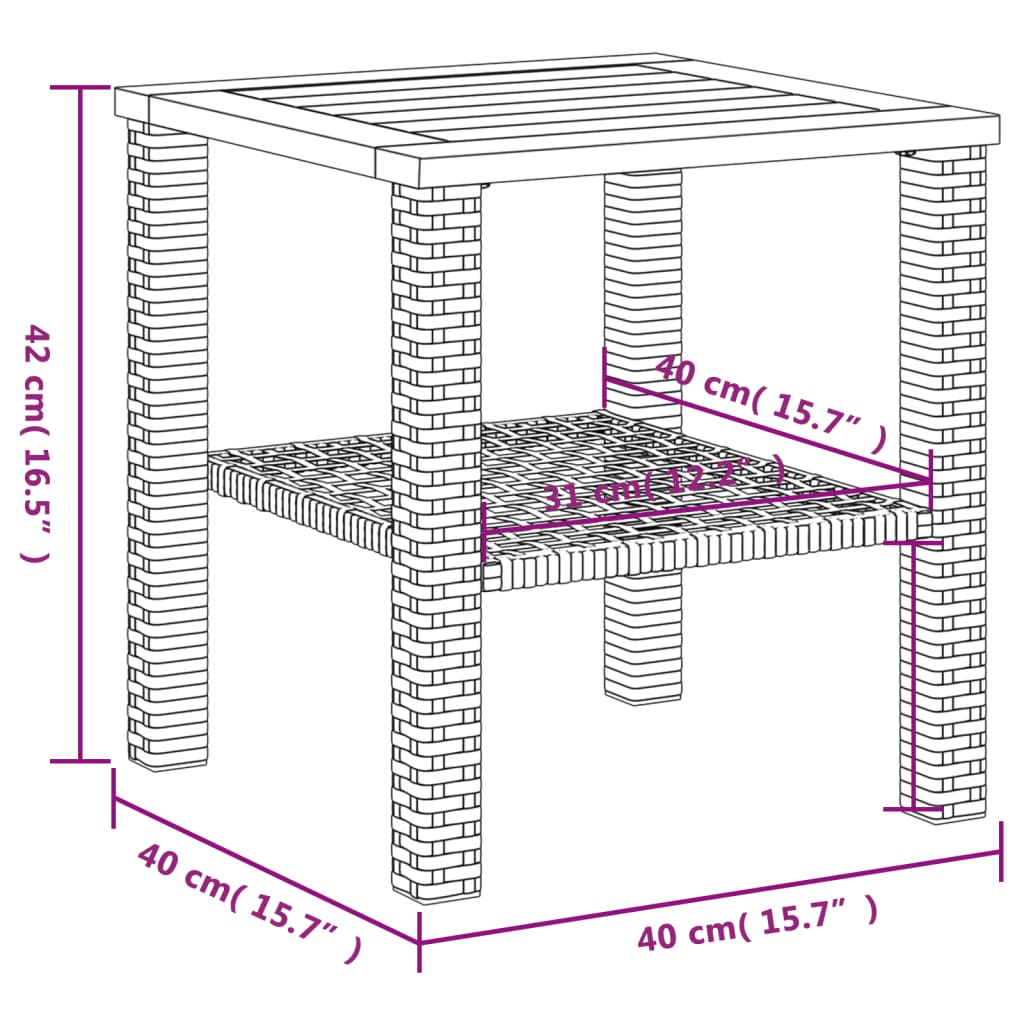 Tuintafel 40x40x42 cm poly rattan en acaciahout zwart - AllerleiShop