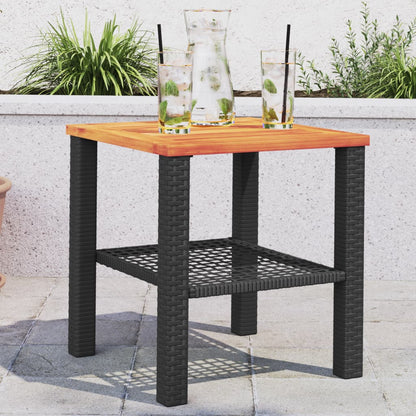 Tuintafel 40x40x42 cm poly rattan en acaciahout zwart - AllerleiShop