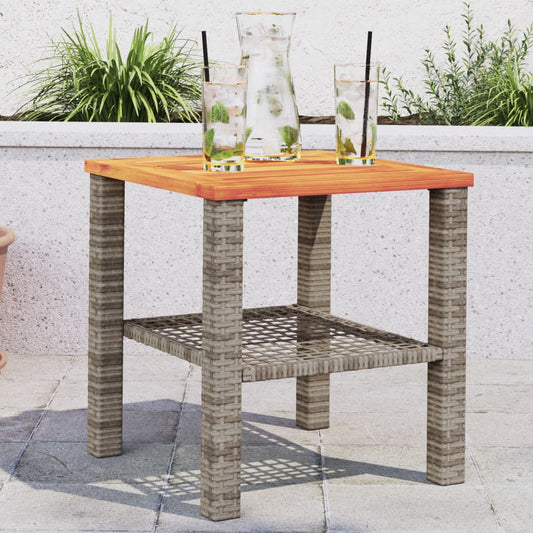 Tuintafel 40x40x42 cm poly rattan en acaciahout grijs - AllerleiShop