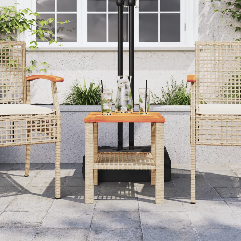 Tuintafel 40x40x42 cm poly rattan en acaciahout beige - AllerleiShop