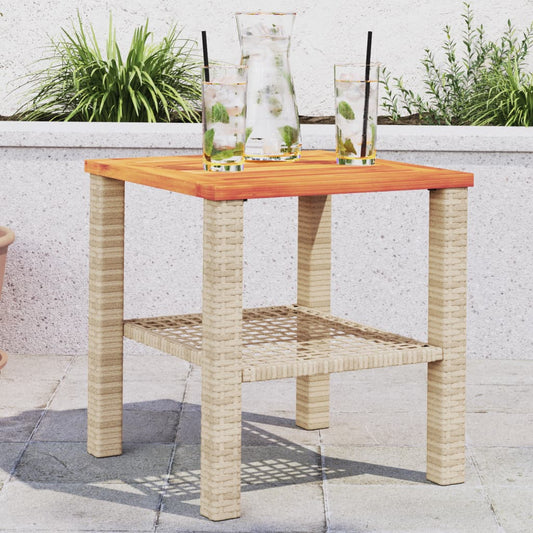 Tuintafel 40x40x42 cm poly rattan en acaciahout beige - AllerleiShop