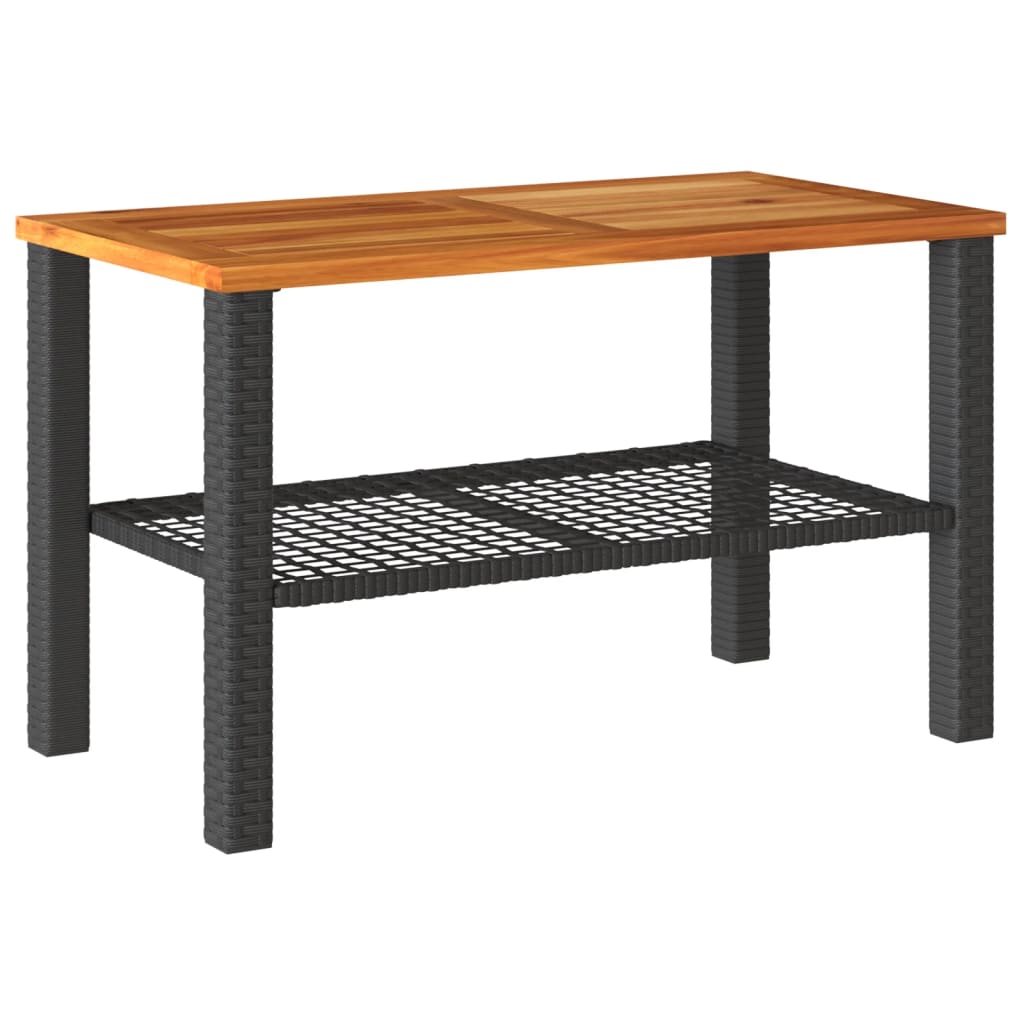 Tuintafel 70x38x42 cm poly rattan en acaciahout zwart - AllerleiShop