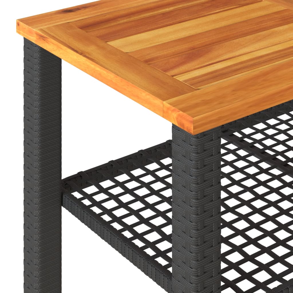 Tuintafel 70x38x42 cm poly rattan en acaciahout zwart - AllerleiShop