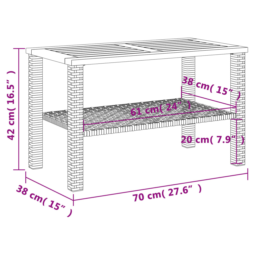 Tuintafel 70x38x42 cm poly rattan en acaciahout zwart - AllerleiShop