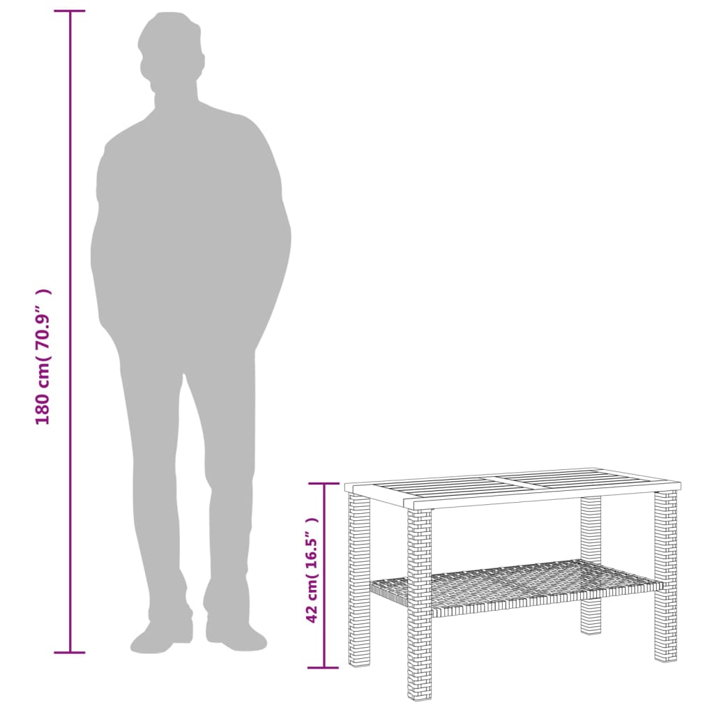 Tuintafel 70x38x42 cm poly rattan en acaciahout zwart - AllerleiShop