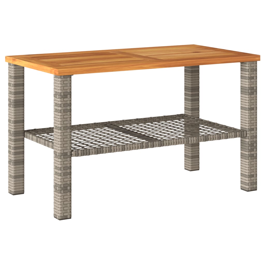 Tuintafel 70x38x42 cm poly rattan en acaciahout grijs - AllerleiShop