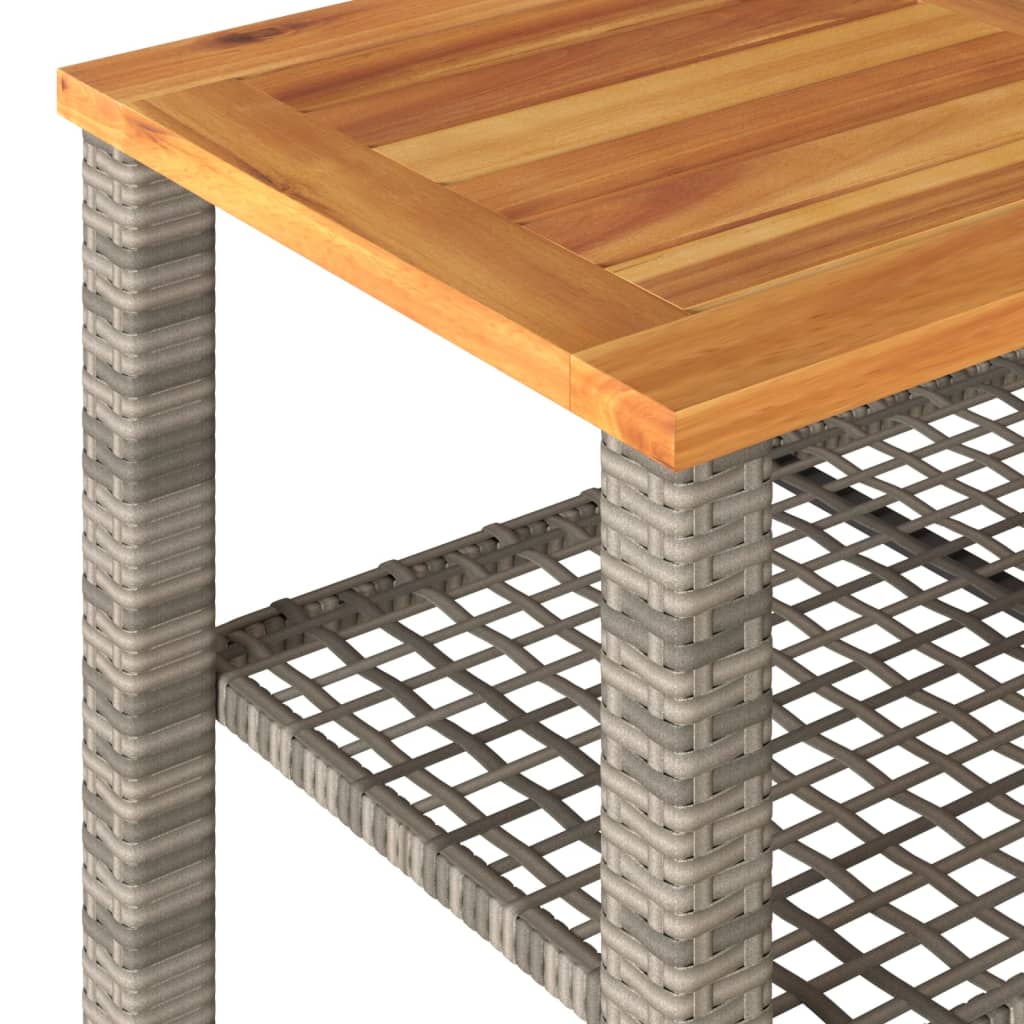 Tuintafel 70x38x42 cm poly rattan en acaciahout grijs - AllerleiShop