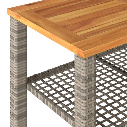 Tuintafel 70x38x42 cm poly rattan en acaciahout grijs - AllerleiShop