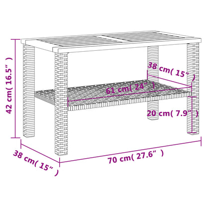 Tuintafel 70x38x42 cm poly rattan en acaciahout grijs - AllerleiShop