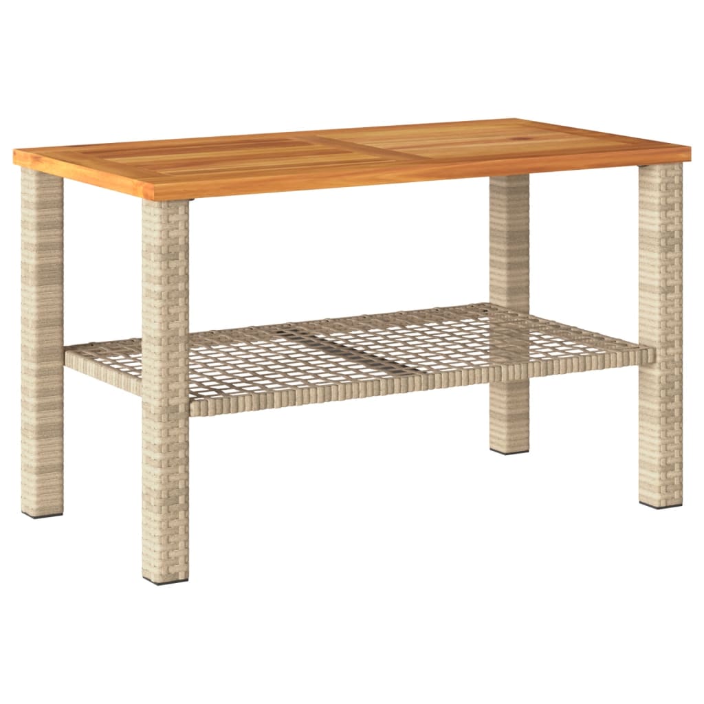 Tuintafel 70x38x42 cm poly rattan en acaciahout beige - AllerleiShop