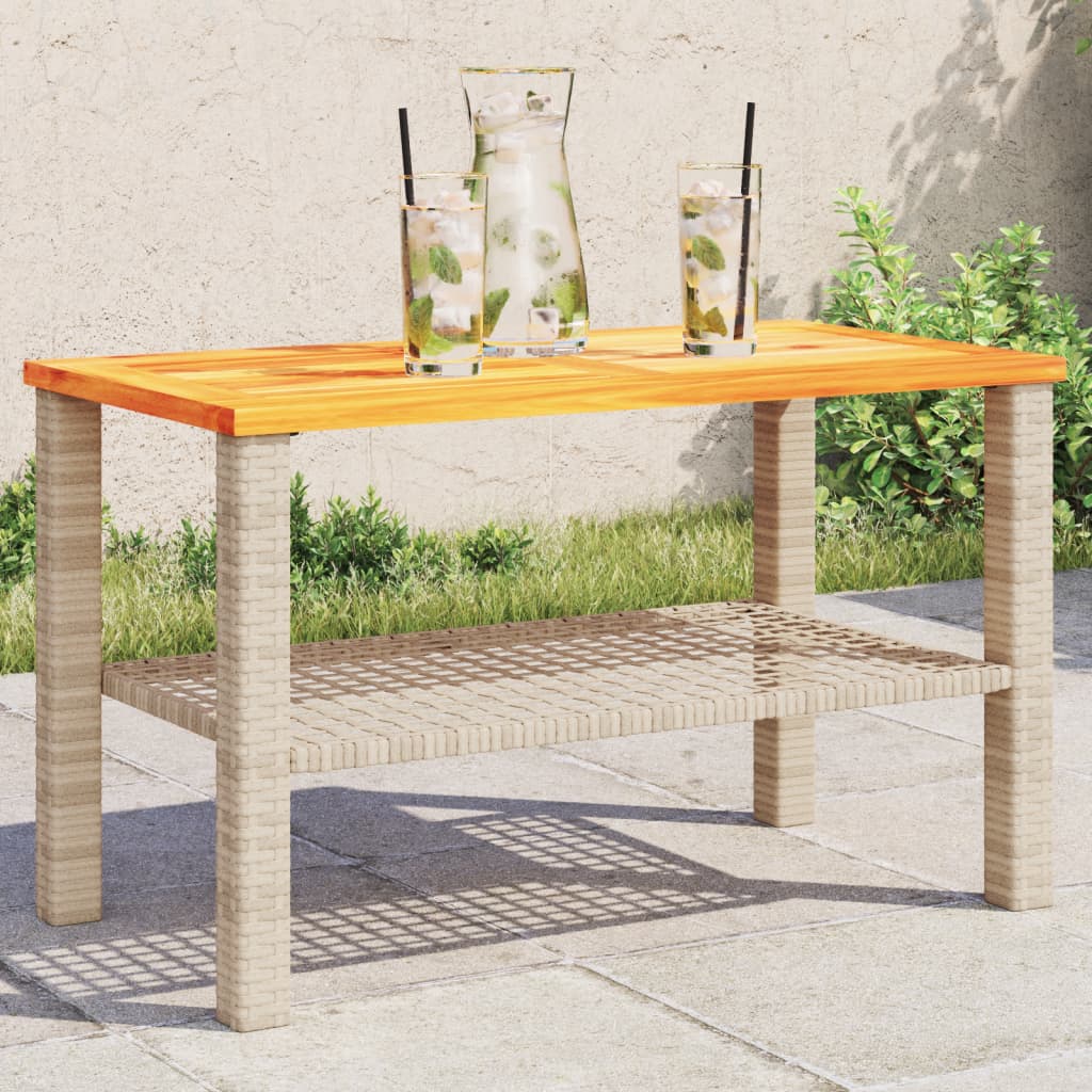 Tuintafel 70x38x42 cm poly rattan en acaciahout beige - AllerleiShop