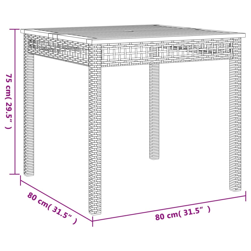 Tuintafel 80x80x75 cm poly rattan en acaciahout grijs - AllerleiShop