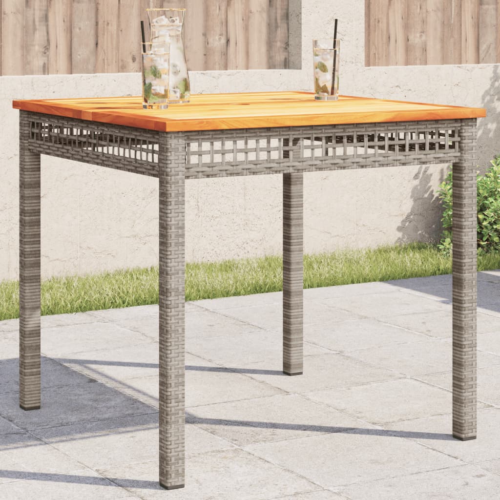 Tuintafel 80x80x75 cm poly rattan en acaciahout grijs - AllerleiShop