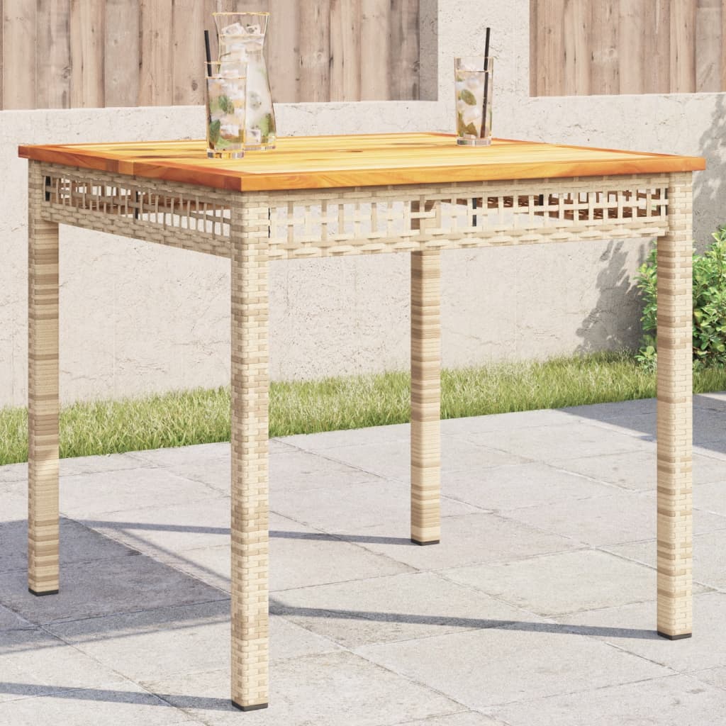 Tuintafel 80x80x75 cm poly rattan en acaciahout beige - AllerleiShop