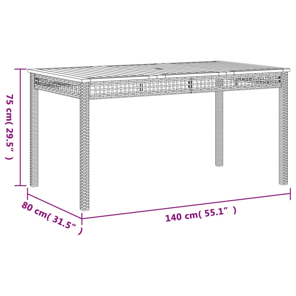 Tuintafel 140x80x75 cm poly rattan en acaciahout zwart - AllerleiShop