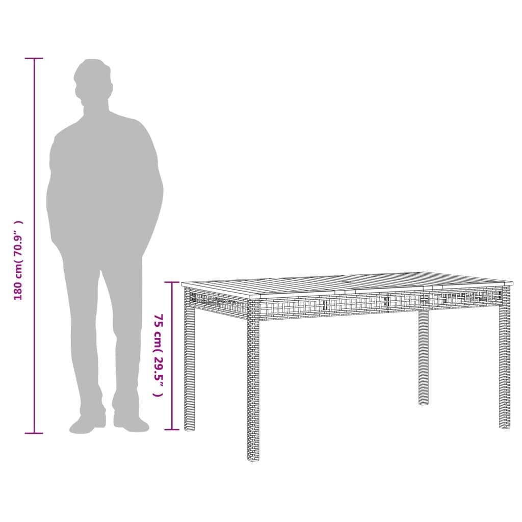 Tuintafel 140x80x75 cm poly rattan en acaciahout zwart - AllerleiShop