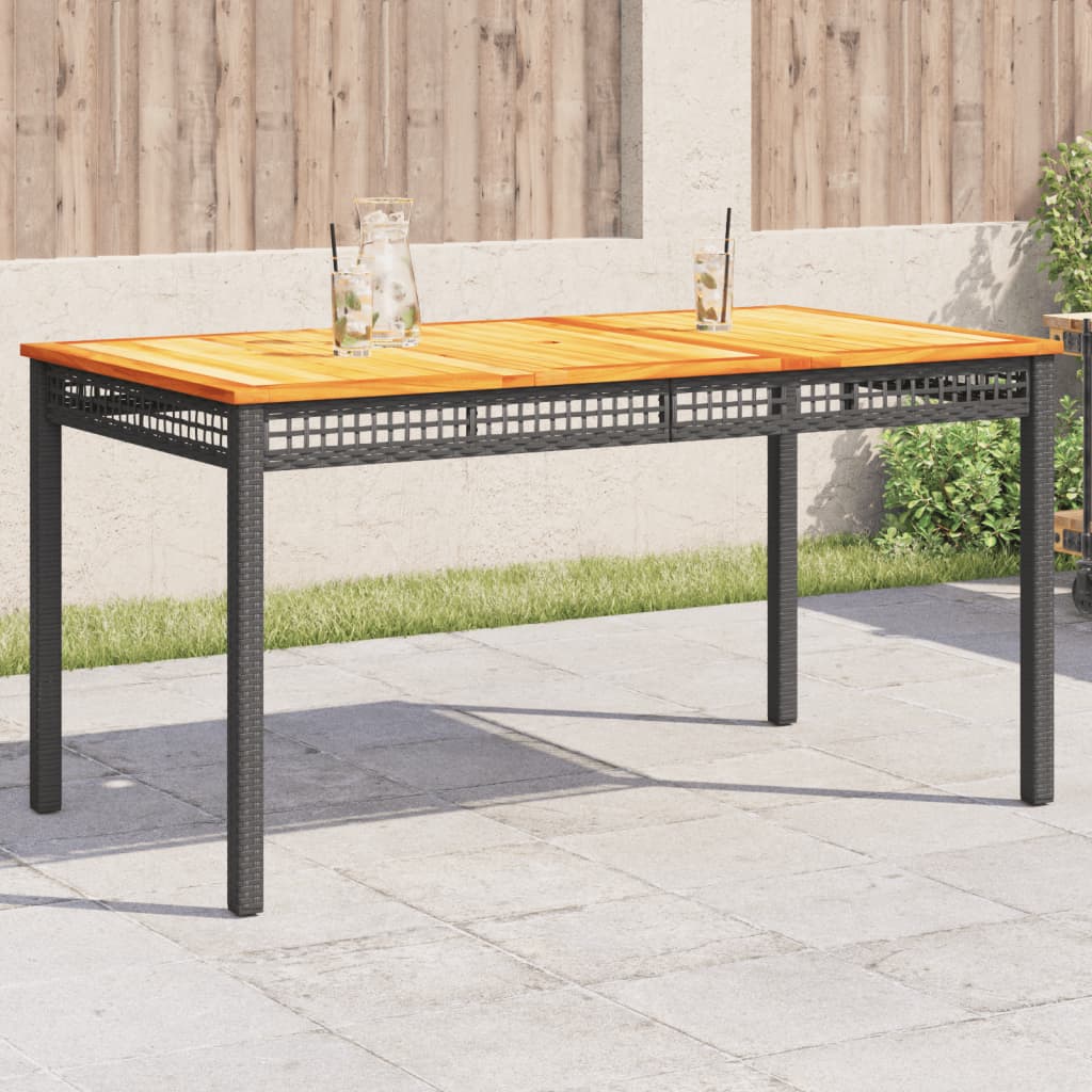 Tuintafel 140x80x75 cm poly rattan en acaciahout zwart - AllerleiShop