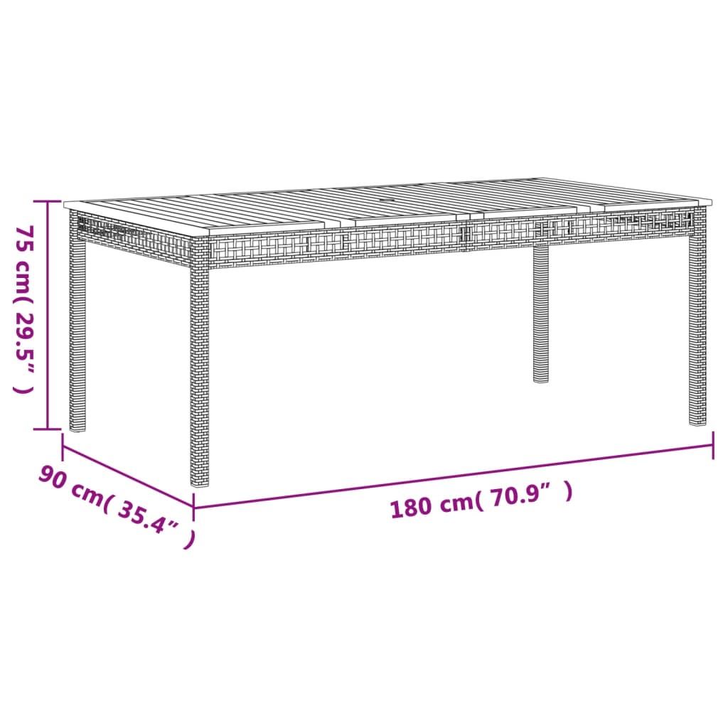 Tuintafel 180x90x75 cm poly rattan en acaciahout zwart - AllerleiShop