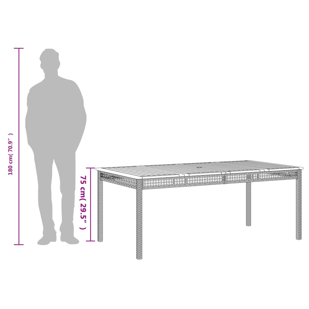 Tuintafel 180x90x75 cm poly rattan en acaciahout zwart - AllerleiShop