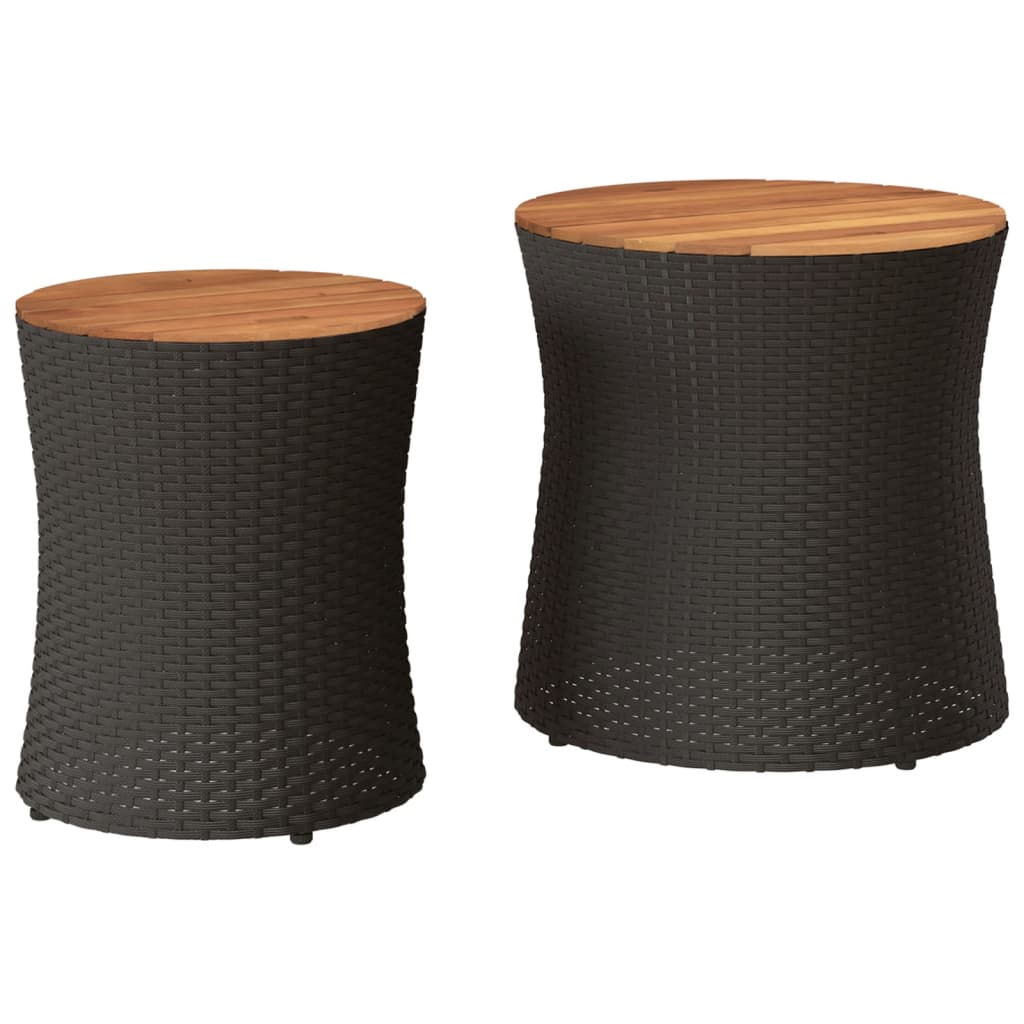 Tuinbijzettafels 2 st met houten blad poly rattan zwart - AllerleiShop