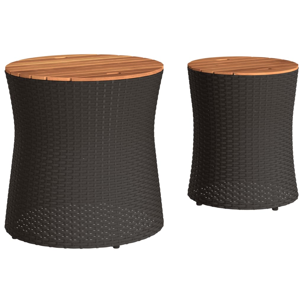 Tuinbijzettafels 2 st met houten blad poly rattan zwart - AllerleiShop