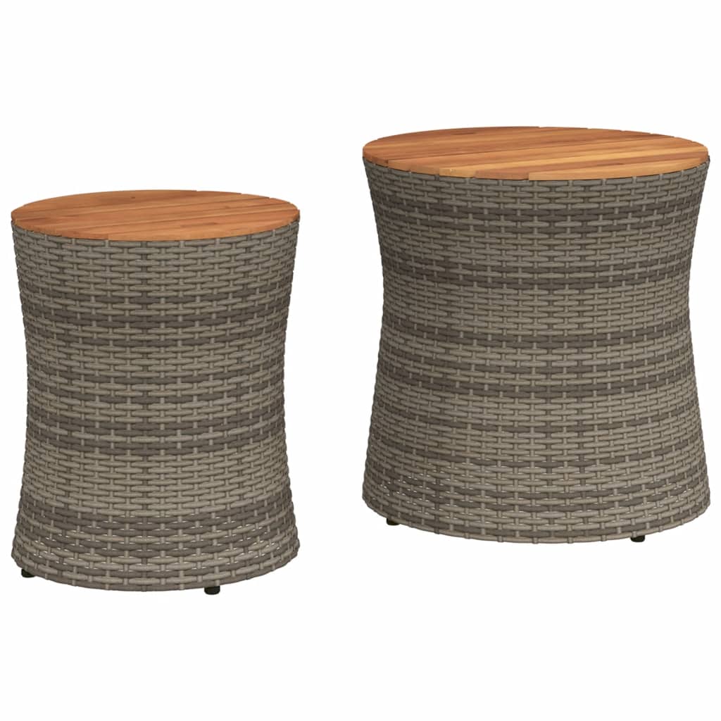 Tuinbijzettafels 2 st met houten blad poly rattan grijs - AllerleiShop